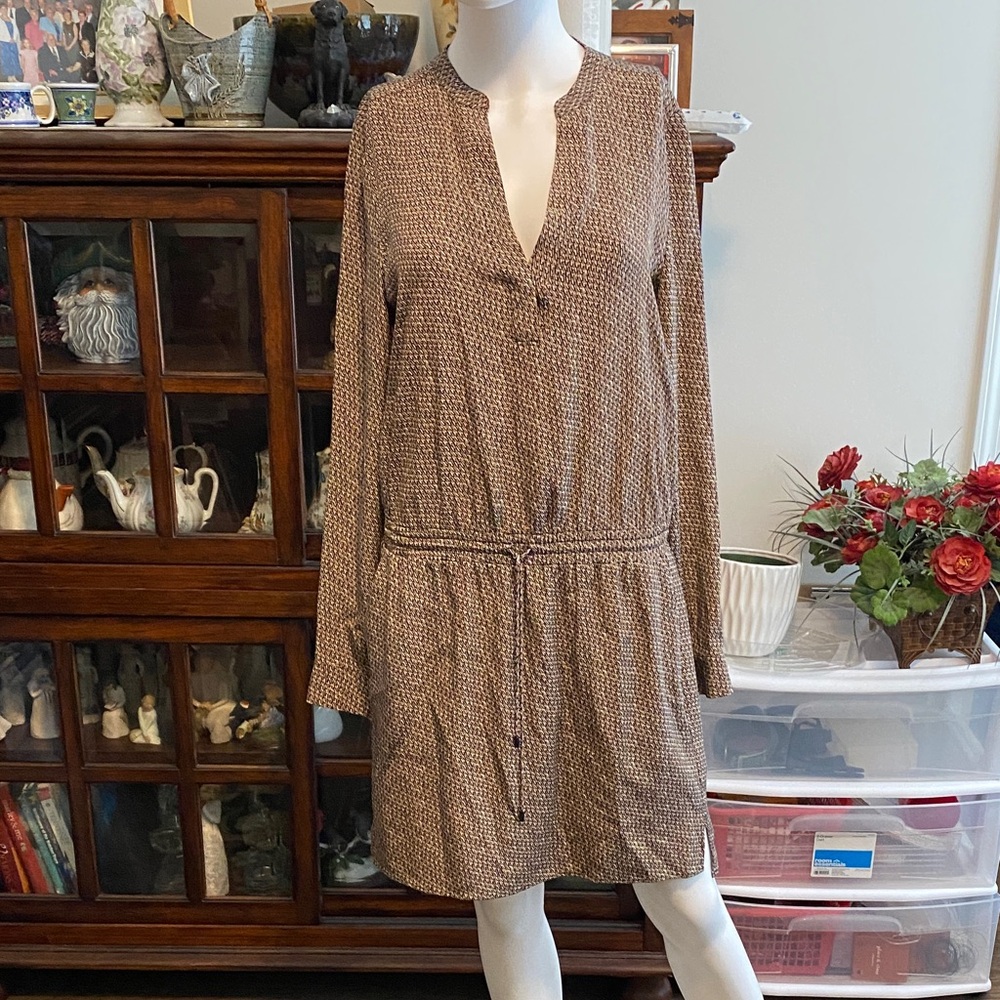 Vince Long Sleeve Brown Patterned Dress